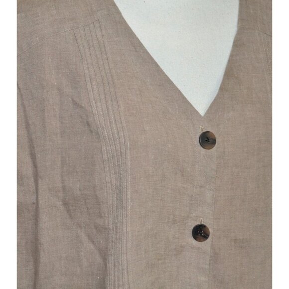 J. Jill Love Linen Brown Button Up Shirt Dress Size M Tall Neutral Lagenlook - Picture 3 of 9